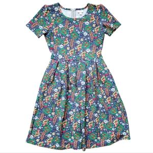 Lularoe Amelia Dress Fit & Flare Retro Floral Print Pop Art Colorful Bright MD
